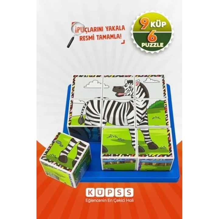 Safari Hayvanları 3D Puzzle - 9 Küp 6 Yapboz