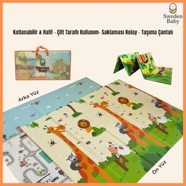 Safari Walk Çift Taraflı Katlanabilir Oyun Halısı ve Matı Premium Seri – Taşıma Çantalı (180X120)