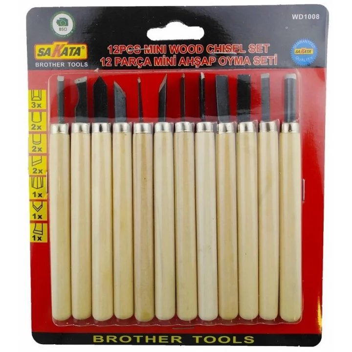 Mey İthalat® Sakata WD 1008 Ahşap Oyma Seti 12 Parça