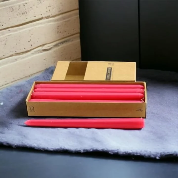 Şamdan Mum 10lu Düz Kırmızı Dekoratif Mumu Kandil Hediyelik Fitilli Mumluk 25 cm
