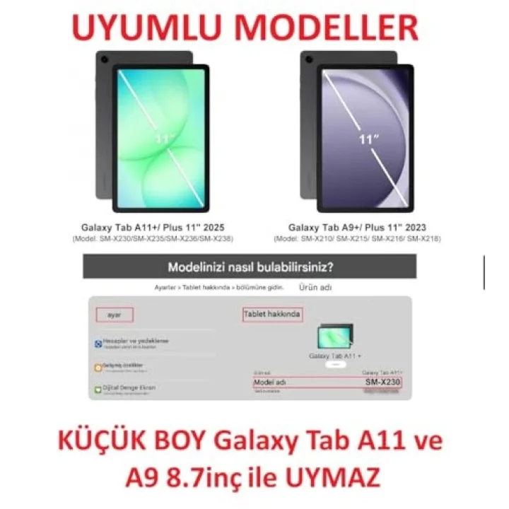 Samsung Galaxy Tab A11 Plus 11inç X230 ile uyumlu Kılıf PU Deri Smart Standlı Case Uyku Modlu X235 X236F