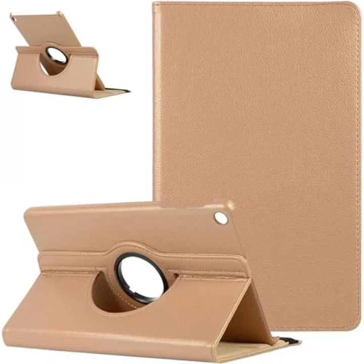 Samsung Galaxy Tab A8 T290 Yatay ve Dikey Standlı 360 Derece Döner Tablet Kılıfı Gold