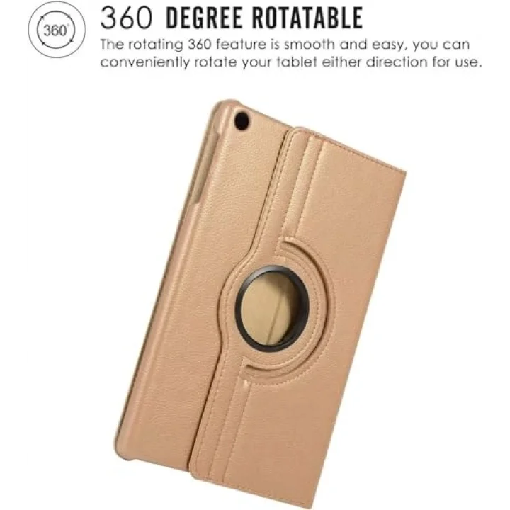 Samsung Galaxy Tab A8 T290 Yatay ve Dikey Standlı 360 Derece Döner Tablet Kılıfı Gold