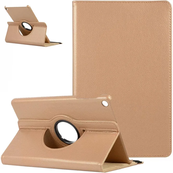 Samsung Galaxy Tab A8 T290 Yatay ve Dikey Standlı 360 Derece Döner Tablet Kılıfı Gold