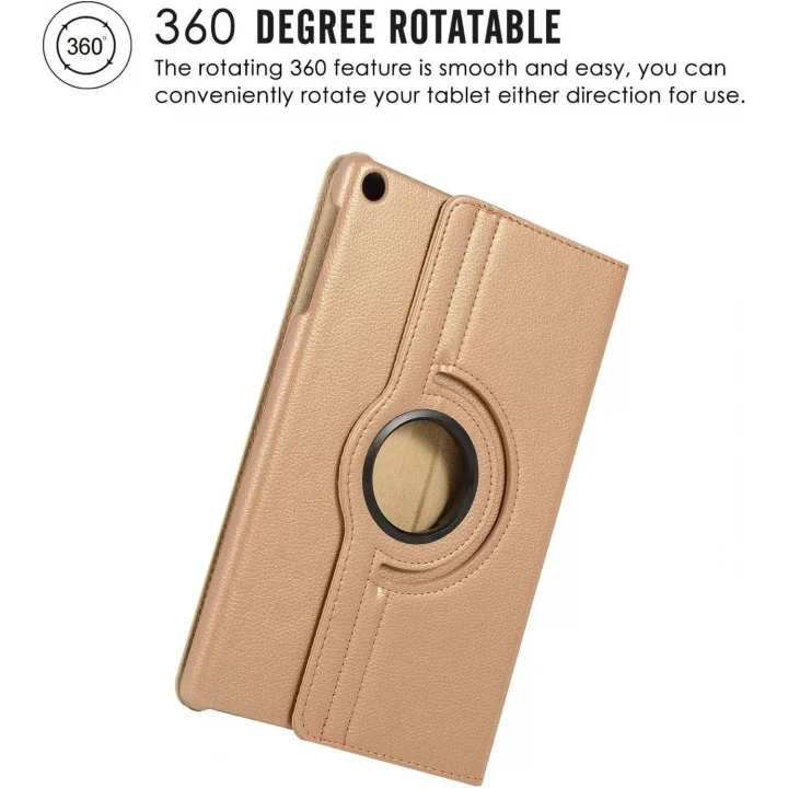 Samsung Galaxy Tab A8 T290 Yatay ve Dikey Standlı 360 Derece Döner Tablet Kılıfı Gold