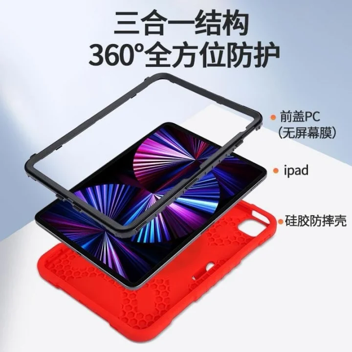 Samsung Galaxy Tab A9 Plus 11inç X210 X215 X216 ile uyumlu Kılıf Askılı Silikon Handle Ring Yüzüklü Amour Tank Case Kırmızı