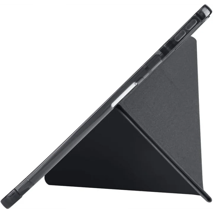 Samsung Galaxy Tab A9 Plus ile Uyumlu Akıllı Kılıf, Kalem Bölmeli Lansman Antrasit Origami Standlı Darbe Emici Şeffaf Arka Kapaklı Ultra İnce Popüler Tablet Kılıfı