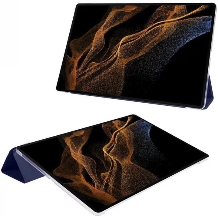 Samsung Galaxy Tab A9 Plus ile Uyumlu Akıllı Kılıf, Kalem Bölmeli Lansman Antrasit Origami Standlı Darbe Emici Şeffaf Arka Kapaklı Ultra İnce Popüler Tablet Kılıfı