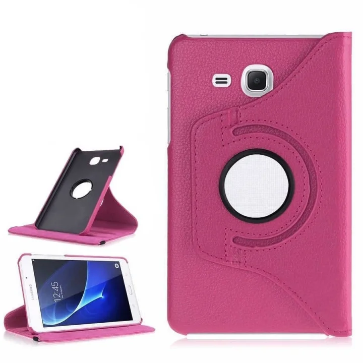 Samsung Galaxy Tab E 9.6 T560 T563 T565 ile uyumlu Kılıf 360 Dönebilen Standlı Case Pembe Koyu