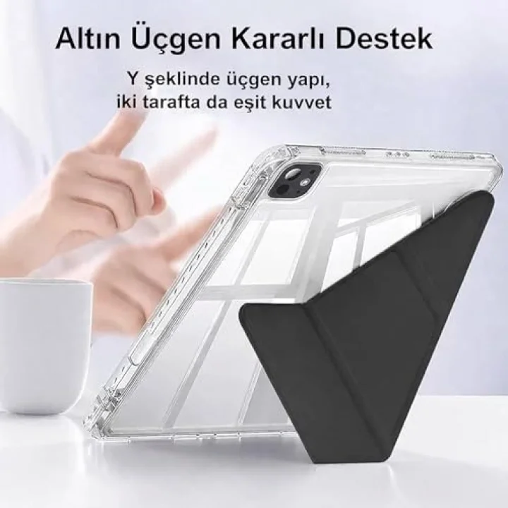 Samsung Galaxy Tab S10 Lite ile uyumlu Kılıf SM-X400 Saydam Arka Kapak Flip Smart Cover Katlanabilir Standlı Darbe Emici Koruyucu Tablet Kılıfı Akıllı Uyku Özellikli Pembe