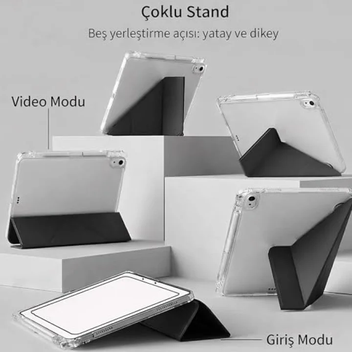 Samsung Galaxy Tab S10 Lite ile uyumlu Kılıf SM-X400 Saydam Arka Kapak Flip Smart Cover Katlanabilir Standlı Darbe Emici Koruyucu Tablet Kılıfı Akıllı Uyku Özellikli Yeşil