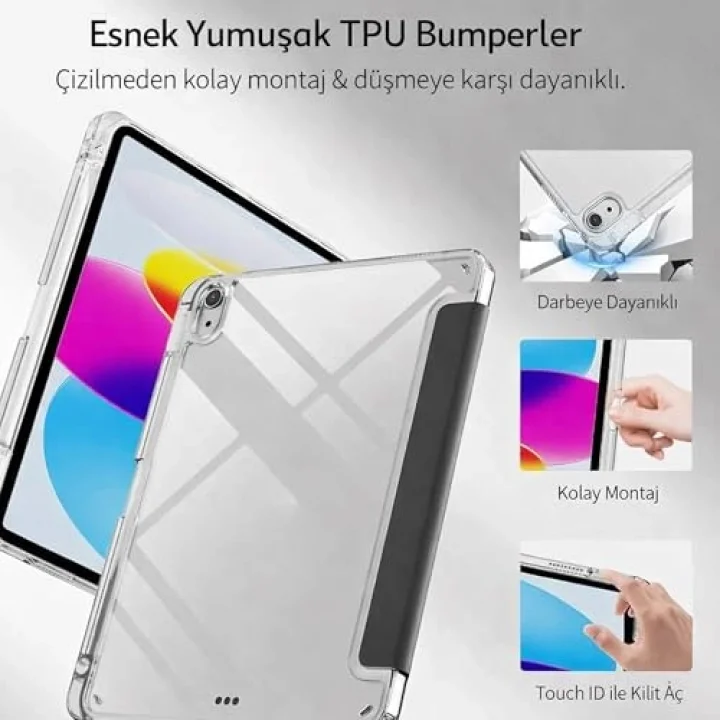 Samsung Galaxy Tab S10 Lite ile uyumlu Kılıf SM-X400 Saydam Arka Kapak Flip Smart Cover Katlanabilir Standlı Darbe Emici Koruyucu Tablet Kılıfı Akıllı Uyku Özellikli Yeşil