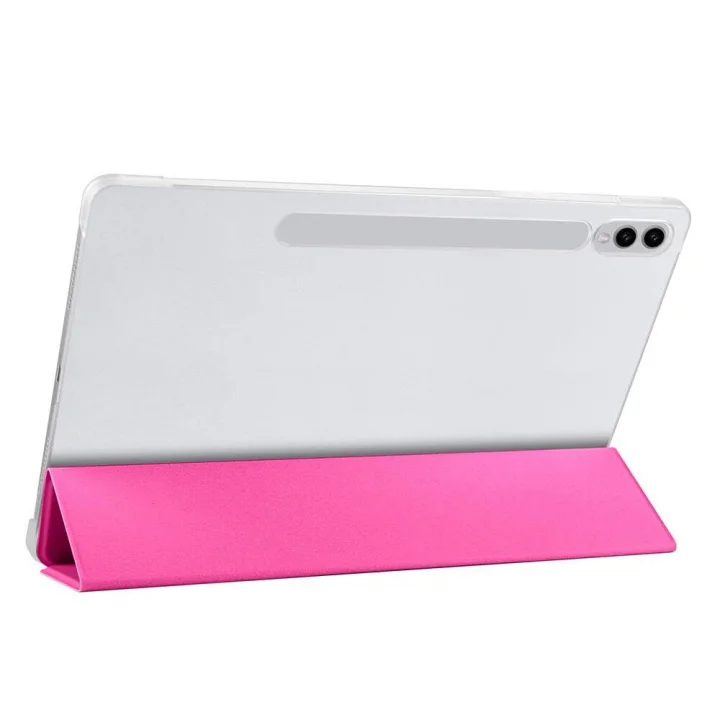 Samsung Galaxy Tab S9 FE Plus/Galaxy Tab S10 Plus Tablet ile Uyumlu Tablet Kılıfı Smart Cover Uyku Modlu Standlı Arkası Sert Şeffaf Kapak Pembe