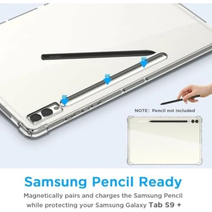Samsung Galaxy Tab S9 FE Plus/S10 Plus/S9 Plus ile uyumlu Kılıf Darbelere Dayanıklı Şeffaf Kapak X610-16-810-18 X820 Renksiz