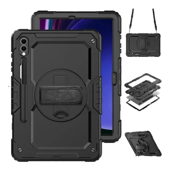 Samsung Galaxy Tab S9 FE Plus/S10 Plus/S9 Plus ile uyumlu Kılıf Defender Askılı Pars Case Fuji X610-16-810-18 X820 Siyah
