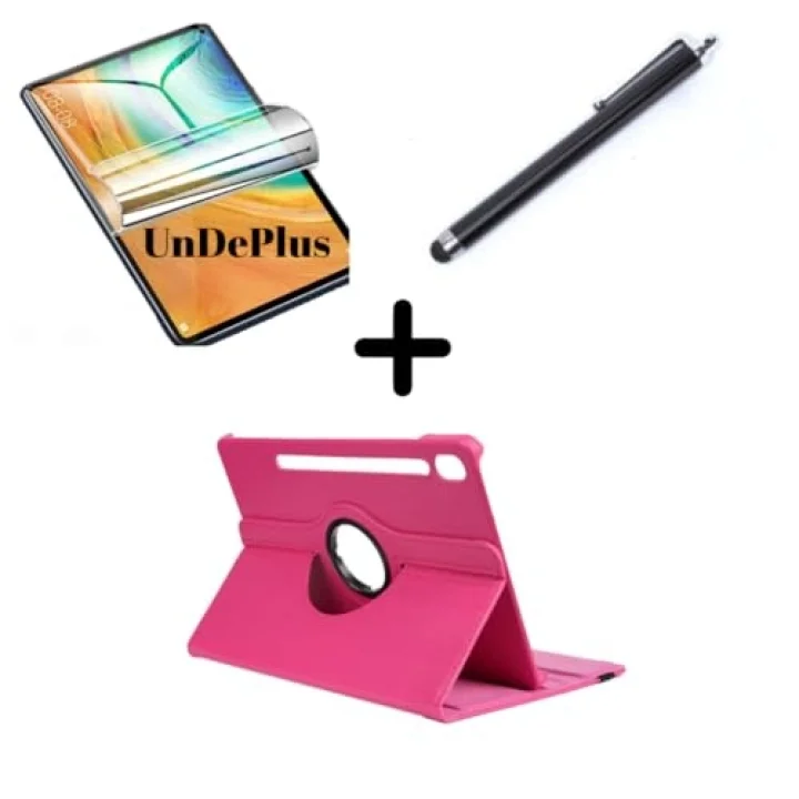 Samsung Galaxy Tab S9 FE Plus/S10 Plus/S9 Plus ile uyumlu Kılıf Dönen Tablet Kilifi Ekran Koruyucu+Kalem Kırmızı