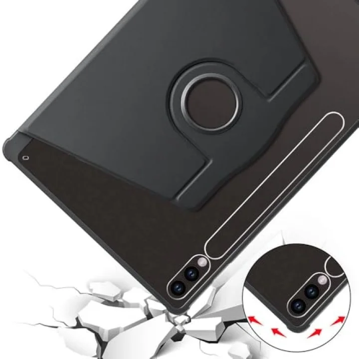 Samsung Galaxy Tab S9 FE Plus/S10 Plus/S9 Plus ile uyumlu Kılıf Termik Kalem Bölmeli Dönebilen Standlı Case Siyah