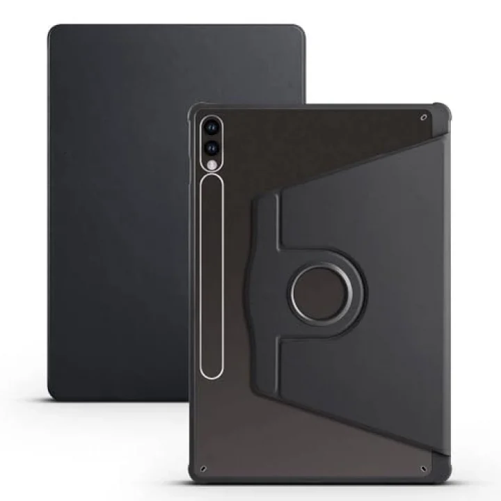 Samsung Galaxy Tab S9 FE Plus/S10 Plus/S9 Plus ile uyumlu Kılıf Termik Kalem Bölmeli Dönebilen Standlı Case Siyah