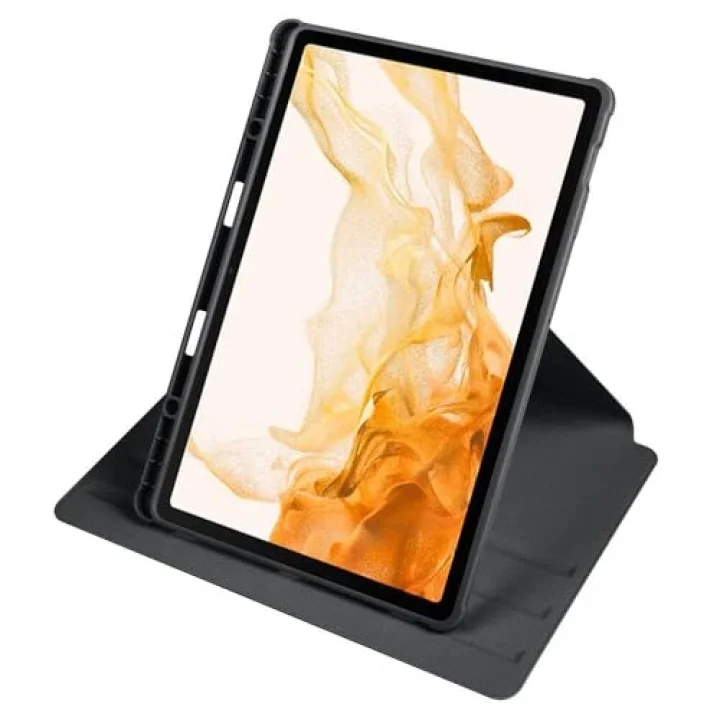 Samsung Galaxy Tab S9 FE Plus/S10 Plus/S9 Plus ile uyumlu Kılıf Termik Kalem Bölmeli Dönebilen Standlı Case Siyah