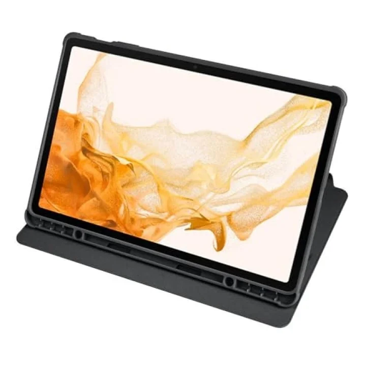 Samsung Galaxy Tab S9 FE Plus/S10 Plus/S9 Plus ile uyumlu Kılıf Termik Kalem Bölmeli Dönebilen Standlı Case Siyah