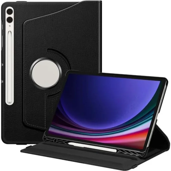 Samsung Galaxy Tab S9 Plus X810 Yatay ve Dikey Standlı 360 Derece Döner Tablet Kılıfı Siyah