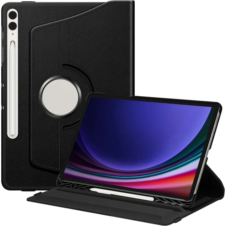 Samsung Galaxy Tab S9 Plus X810 Yatay ve Dikey Standlı 360 Derece Döner Tablet Kılıfı Siyah