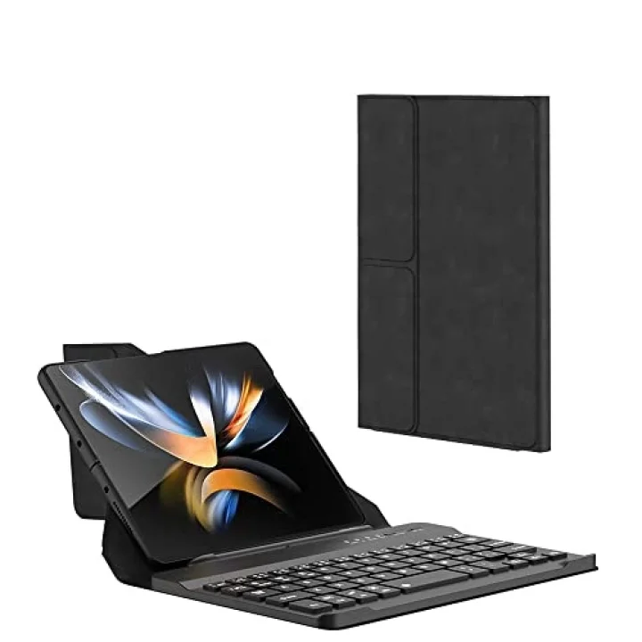 Samsung Galaxy Z Fold 4 ile uyumlu Kılıf Standlı Kalem Bölmeli Klavyeli Kıpta Kapaklı Case