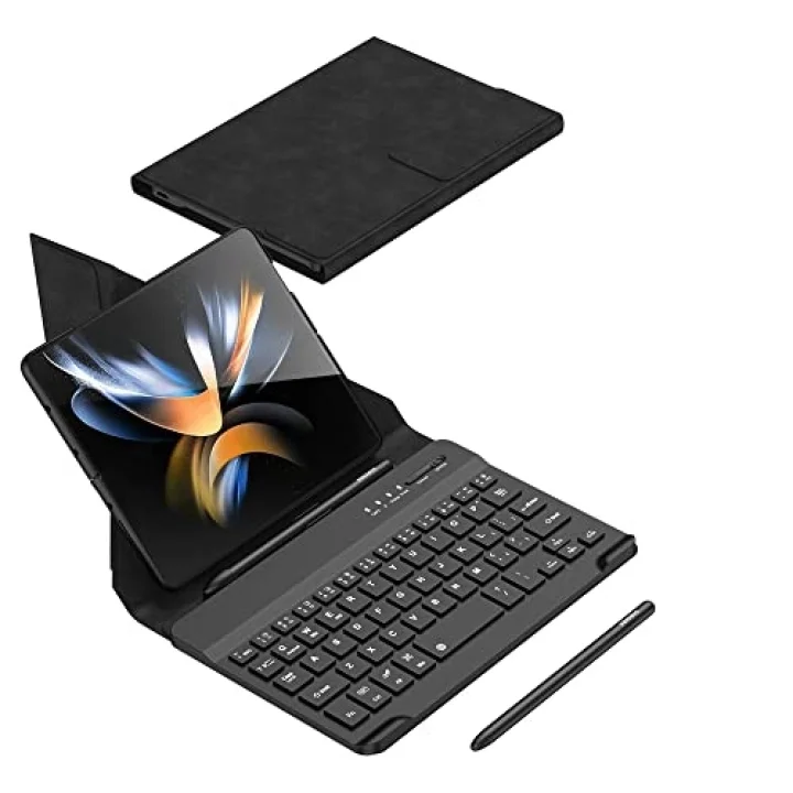 Samsung Galaxy Z Fold 4 ile uyumlu Kılıf Standlı Kalem Bölmeli Klavyeli Kıpta Kapaklı Case