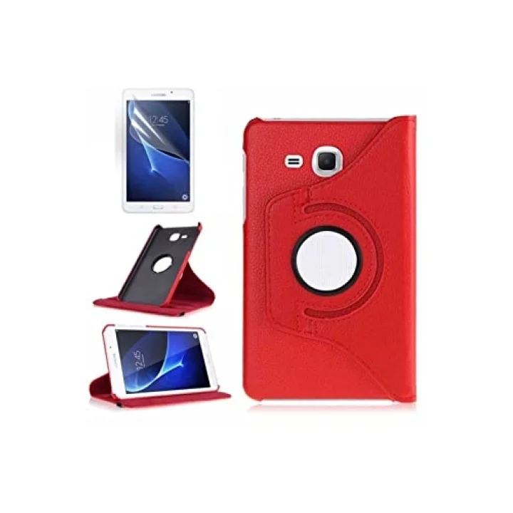 Samsung ile Uyumlu Galaxy Tab 4 T280 Standlı Kapaklı Dönebilen Tablet Kılıfı Kırmızı - Kırmızı