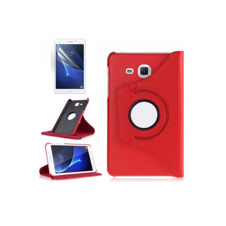 Samsung ile Uyumlu Galaxy Tab 4 T280 Standlı Kapaklı Dönebilen Tablet Kılıfı Kırmızı - Kırmızı
