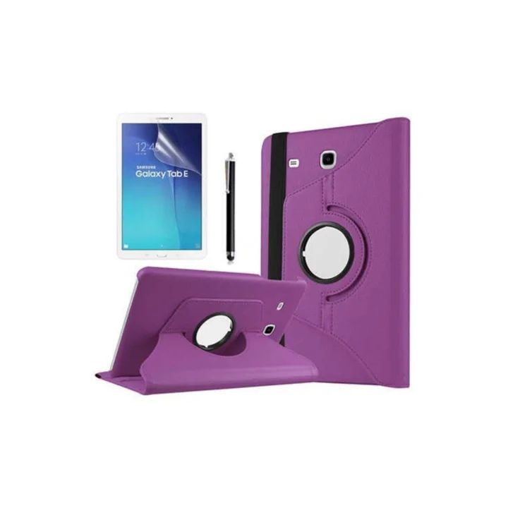 Samsung ile Uyumlu Galaxy Tab E T560 9.6 Standlı Kapaklı Dönebilen Tablet Kılıfı Mor