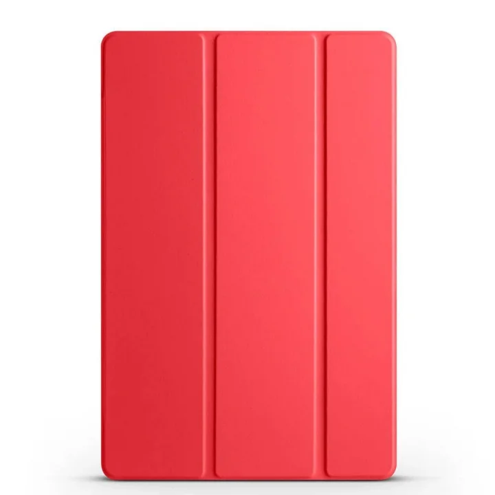 Samsung Tablet Galaxy Tab A9 X110/Galaxy Tab A11 ile Uyumlu Tablet Kılıfı Smart Cover Uyku Modlu Standlı Arkası Sert Şeffaf Kapak Kırmızı
