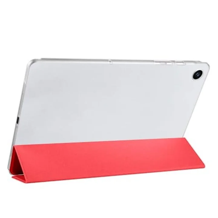 Samsung Tablet Galaxy Tab A9 X110/Galaxy Tab A11 ile Uyumlu Tablet Kılıfı Smart Cover Uyku Modlu Standlı Arkası Sert Şeffaf Kapak Kırmızı