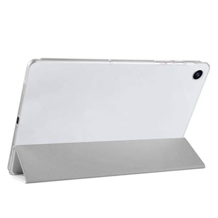 Samsung Tablet Galaxy Tab A9 X110/Galaxy Tab A11 ile Uyumlu Tablet Kılıfı Smart Cover Uyku Modlu Standlı Arkası Sert Şeffaf Kapak Gri