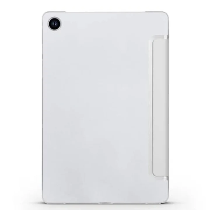 Samsung Tablet Galaxy Tab A9 X110/Galaxy Tab A11 ile Uyumlu Tablet Kılıfı Smart Cover Uyku Modlu Standlı Arkası Sert Şeffaf Kapak Gri