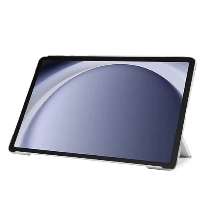 Samsung Tablet Galaxy Tab A9 X110/Galaxy Tab A11 ile Uyumlu Tablet Kılıfı Smart Cover Uyku Modlu Standlı Arkası Sert Şeffaf Kapak Gri