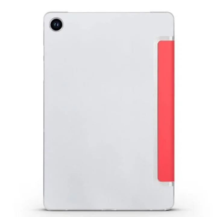 Samsung Tablet Galaxy Tab A9 X110/Galaxy Tab A11 ile Uyumlu Tablet Kılıfı Smart Cover Uyku Modlu Standlı Arkası Sert Şeffaf Kapak Kırmızı