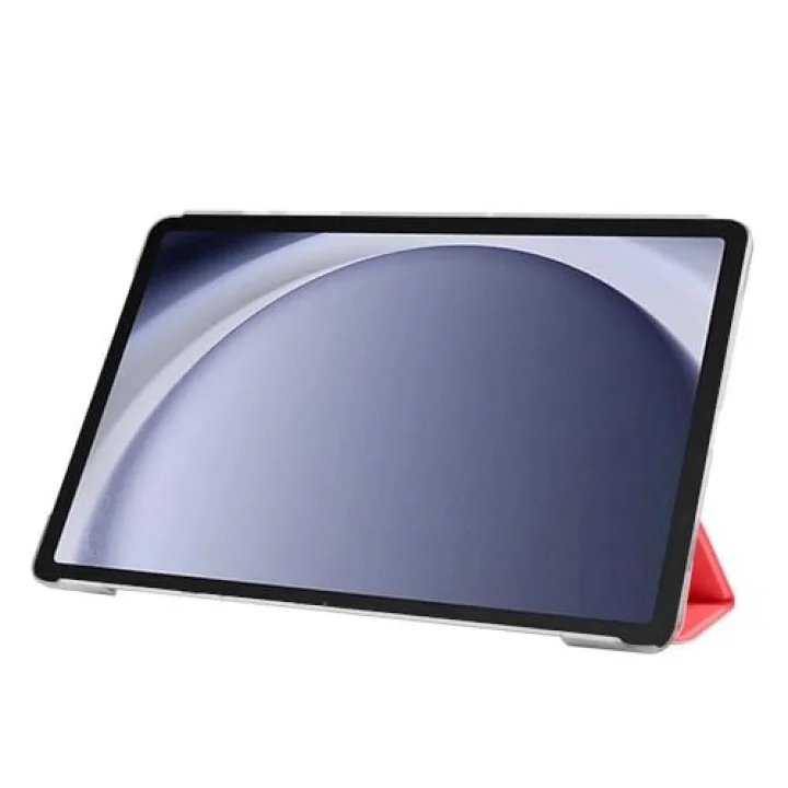 Samsung Tablet Galaxy Tab A9 X110/Galaxy Tab A11 ile Uyumlu Tablet Kılıfı Smart Cover Uyku Modlu Standlı Arkası Sert Şeffaf Kapak Kırmızı