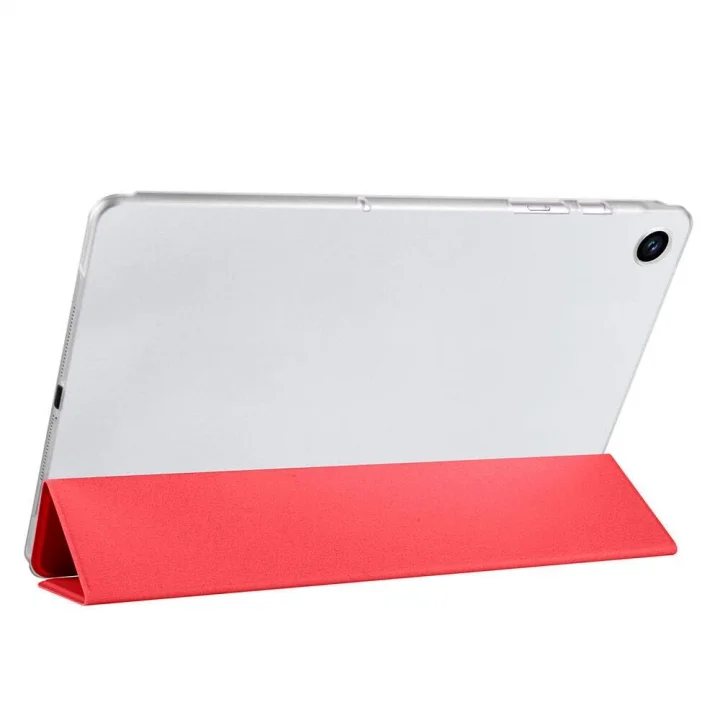 Samsung Tablet Galaxy Tab A9 X110/Galaxy Tab A11 ile Uyumlu Tablet Kılıfı Smart Cover Uyku Modlu Standlı Arkası Sert Şeffaf Kapak Kırmızı