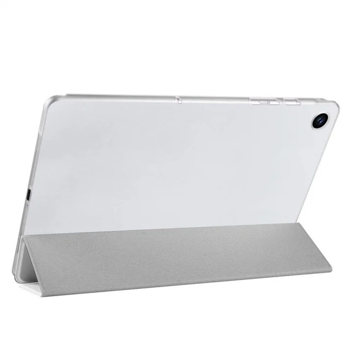 Samsung Tablet Galaxy Tab A9 X110/Galaxy Tab A11 ile Uyumlu Tablet Kılıfı Smart Cover Uyku Modlu Standlı Arkası Sert Şeffaf Kapak Gri