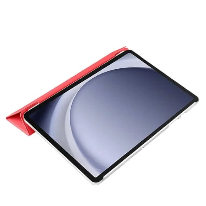 Samsung Tablet Galaxy Tab A9 X110/Galaxy Tab A11 ile Uyumlu Tablet Kılıfı Smart Cover Uyku Modlu Standlı Arkası Sert Şeffaf Kapak Kırmızı