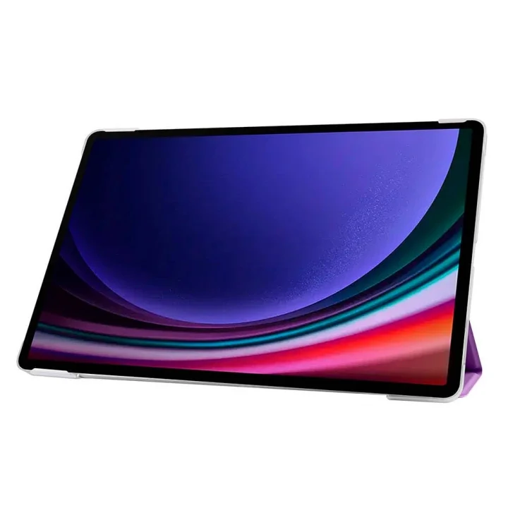 Samsung Tablet ile Uyumlu Tablet Kılıfı Smart Cover Uyku Modlu Standlı Arkası Sert Şeffaf Kapak (Mor, Galaxy Tab S9 / Tab S9 FE 11 İnch)