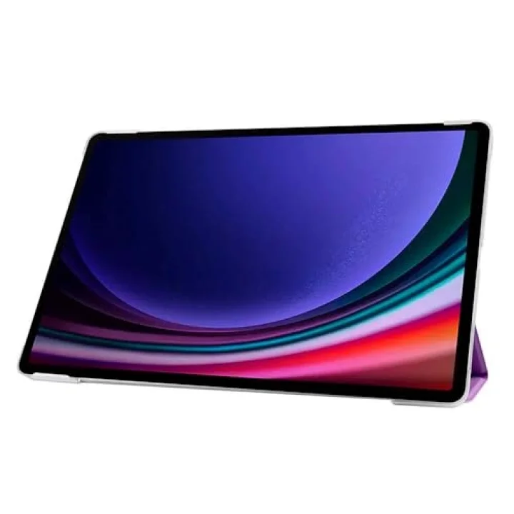 Samsung Tablet ile Uyumlu Tablet Kılıfı Smart Cover Uyku Modlu Standlı Arkası Sert Şeffaf Kapak (Mor, Galaxy Tab S9 / Tab S9 FE 11 İnch)