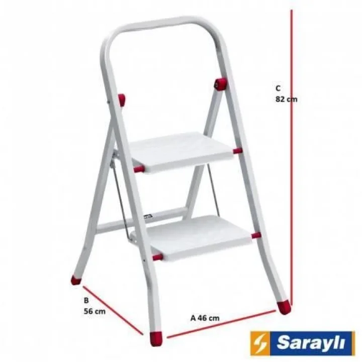 Mey İthalat® Saraylı Pratik Metal Merdiven Beyaz 2 Basamaklı