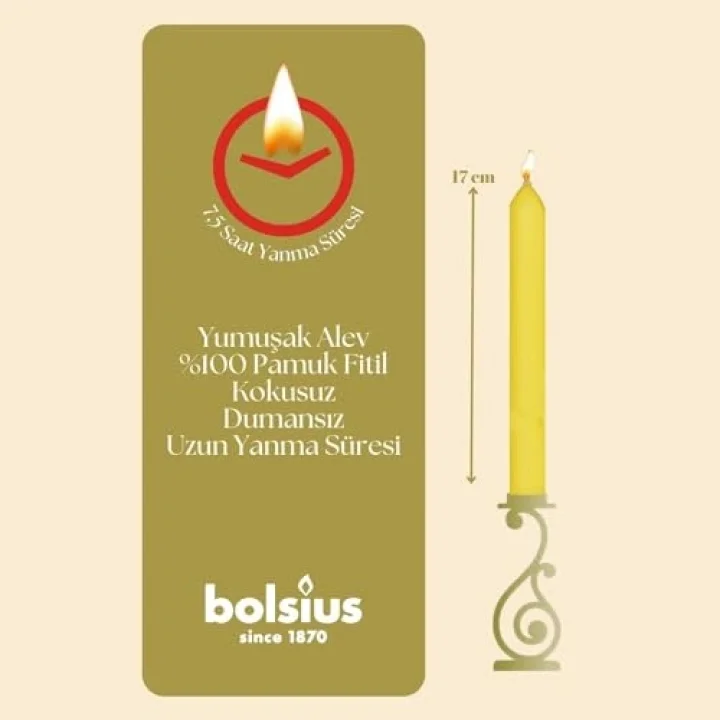 Sarı Renginde 5 Saat Yanma Süresi, 17 cm Uzunluğunda Torpido Şamdan Mumu