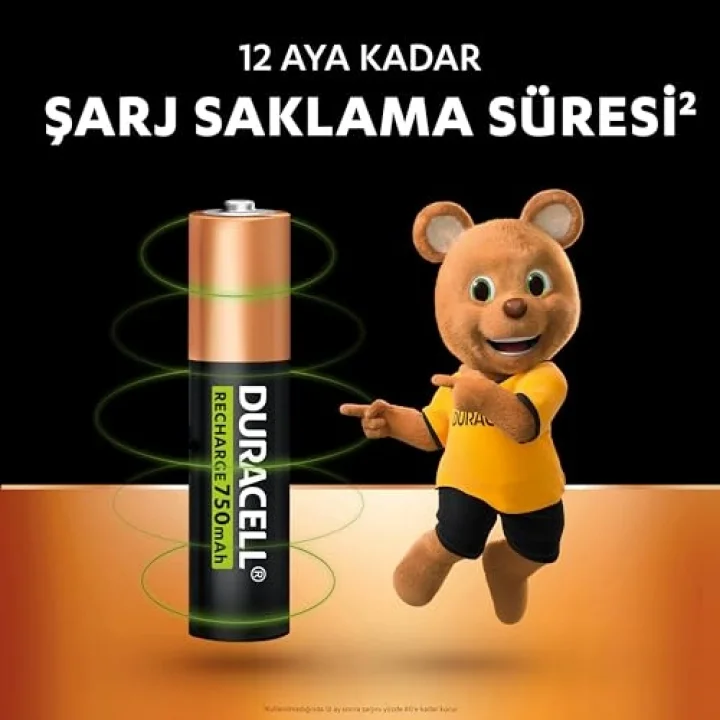 ŞARJ EDİLEBİLİR AAA İnce Kalem Pil (2li Paket), 750 mAh NiMH