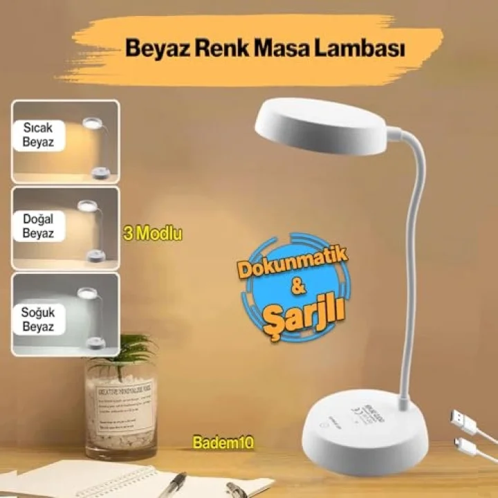 Şarjlı Akrobat 360° Masa Üstü Lamba 3 Kademe Dokunmatik Çalışma Okuma Işığı Gece Lambası Soft Işık