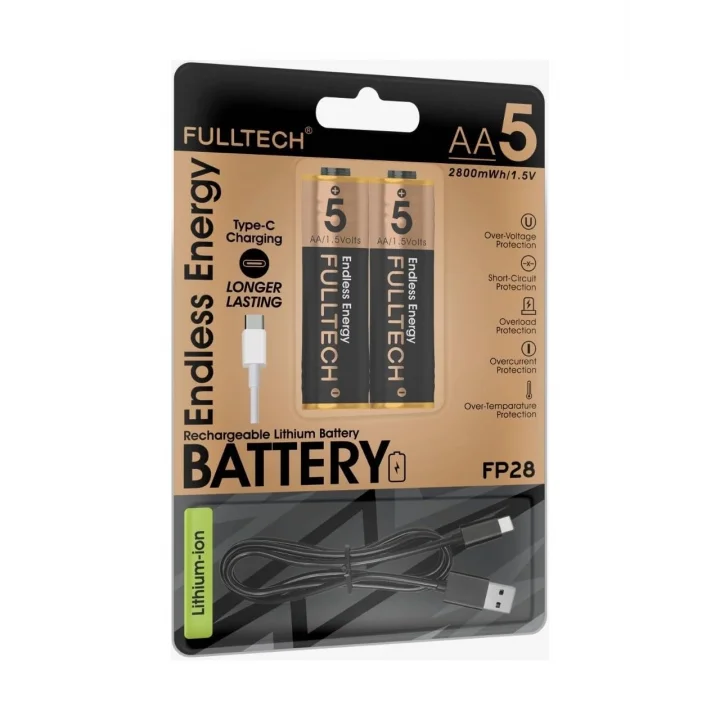 Şarjlı Kalın Kalem Pil AA Şarj Edilebilir Pil 1.5V 2800mWh Lityum-İon Kalın Pil AA 5 Type-C Şarjlı (AA, Her Paket, 2)