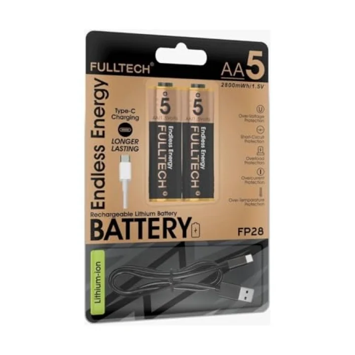 Şarjlı Kalın Kalem Pil AA Şarj Edilebilir Pil 1.5V 2800mWh Lityum-İon Kalın Pil AA 5 Type-C Şarjlı (AA, Her Paket, 2)