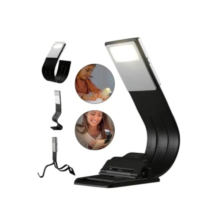 Şarjlı Kitap Okuma Lambası, LED Masa Lambası, 3 Renkli Kademeli Dimmer, Mandallı Kitap Işığı